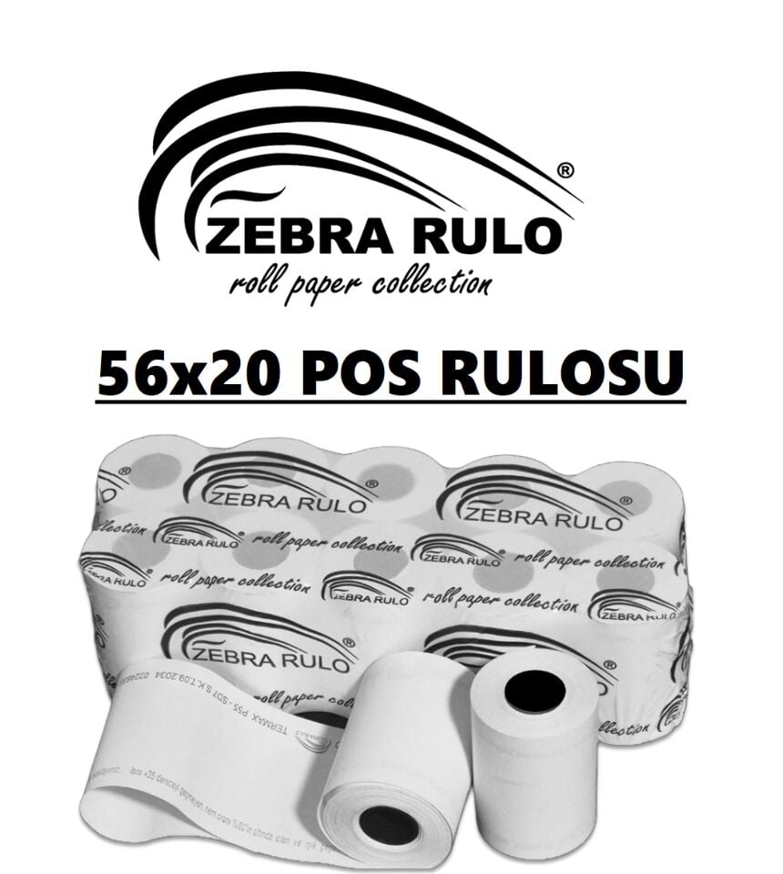 56x20m Pos Rulosu (56x40mm Çap) Yeninesil Yazarkasa Termal Rulo ZEBRA RULO 56*20m