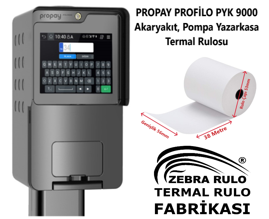 Propay Profilo PYK 9000 Yeninesil Akaryakıt Pompa Yazarkasa, Termal Pos Rulosu ZEBRA RULO (Üreticiden)