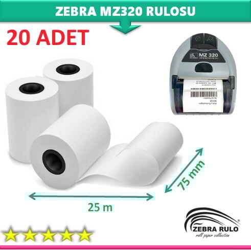 75x25m Zebra MZ320 Mobil Taşınabilir Termal Yazıcı Rulosu 75*25m 20 ADET