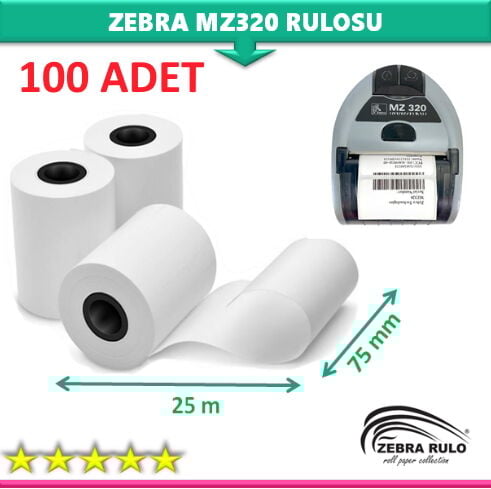 75x25m Zebra MZ320 Mobil Taşınabilir Termal Yazıcı Rulosu 75*25m 100 ADET