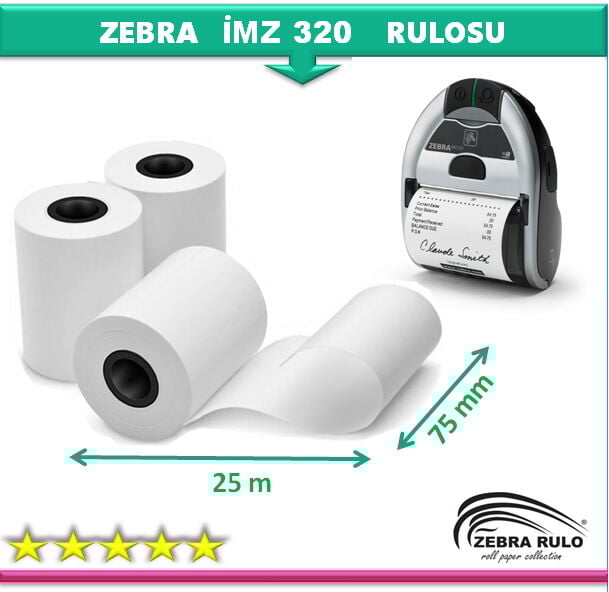75x25m Zebra İMZ 320 Mobil Taşınabilir Termal Yazıcı Rulosu 75*25m