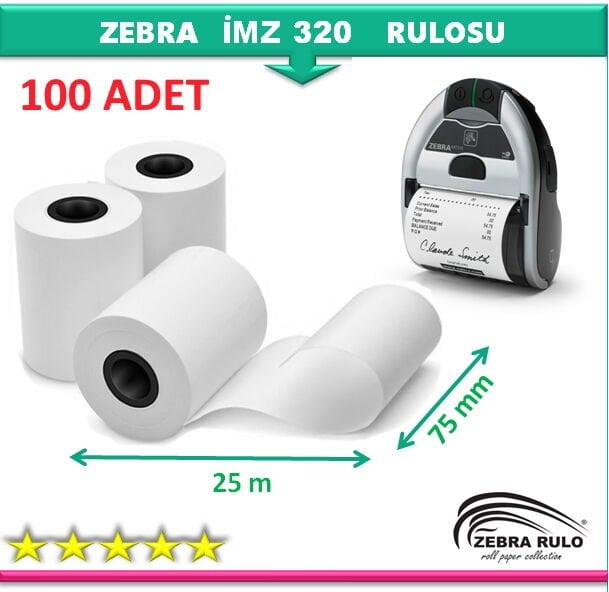 75x25m Zebra İMZ320 Mobil Taşınabilir Termal Yazıcı Rulosu 75*25m 100 ADET