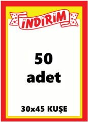 30X45 MARKET İNDİRİM ETİKETİK 115 GR KUŞE 30X45 KUŞE 50 ADET MARKET İNDİRİM ETİKETİ