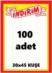 30X45 MARKET İNDİRİM ETİKETİK 115 GR KUŞE 30X45 KUŞE 100 ADET MARKET İNDİRİM ETİKETİ